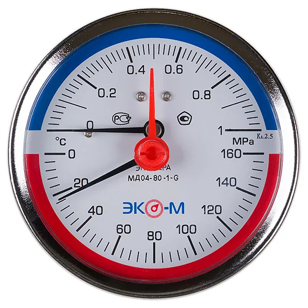 Термоманометр Экомера МД04-80 мм 0...1 МПа 0...160 °С G1\4 Осевой