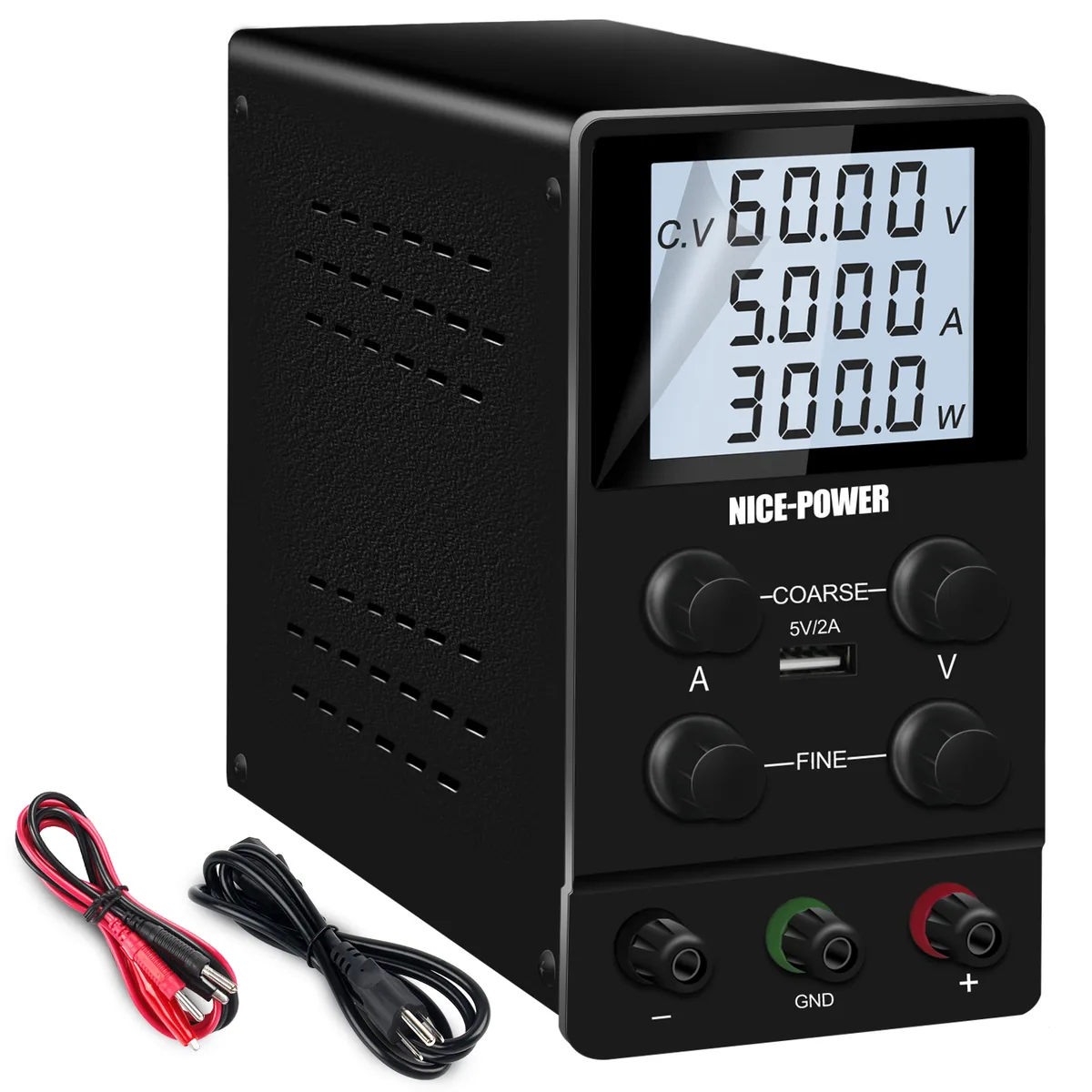Лабораторный источник питания постоянного тока Kuaiqu SPS605D с 4-разрядным цифровым ЖК-дисплеем, 60В / 5А, цвет черный